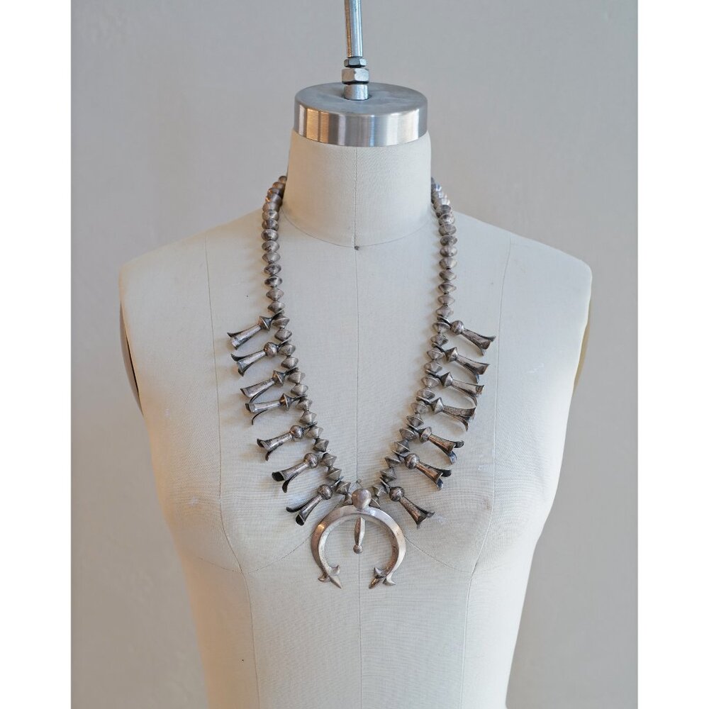 Vintage Silver Navajo Squash Blossom Necklace